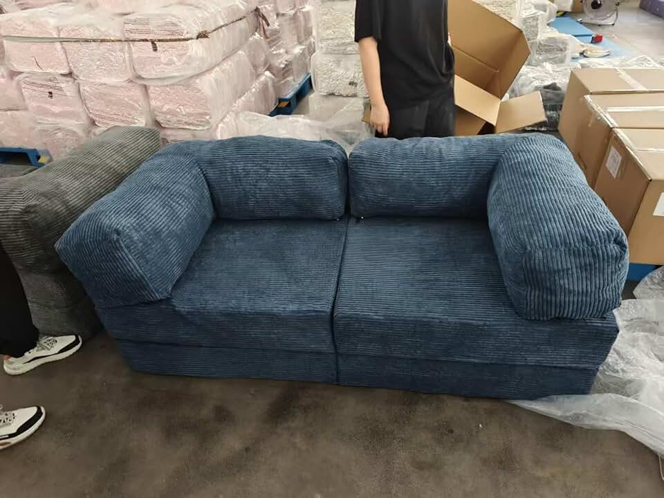 Free Combination Convertible Folding Sofa Bed, Armless Foam Floor Sofa, Sleeper Floor Couch for Living Room and Bedroom Sleeper Chair with Pillow Twin Size (Navy)