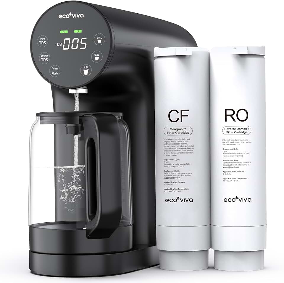 Countertop Reverse Osmosis System RO Water Filter, 5-Stage Filtration, Real-time TDS Monitor, 3:1 Pure to Drain, Zero-Installation Portable Water Purifier (WP-RO-200G Black), 4.3*12.1*12.1''