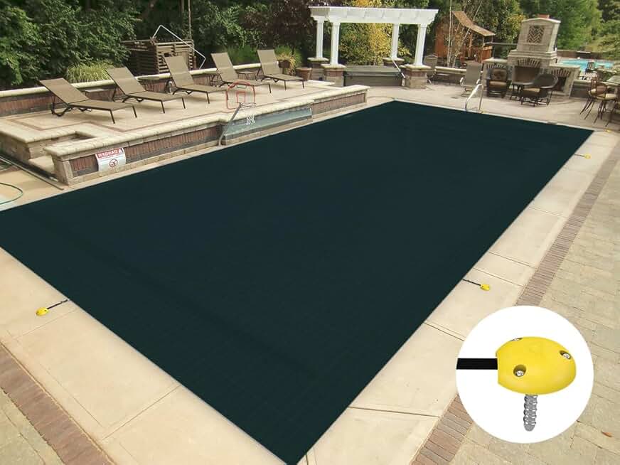 Coarbor 18'x36' Winter Pool Safety Cover Rectangle Mesh Pool Cover Durable Inground Safety Pool Cover for Inground Swimming Pool, Dark Green
