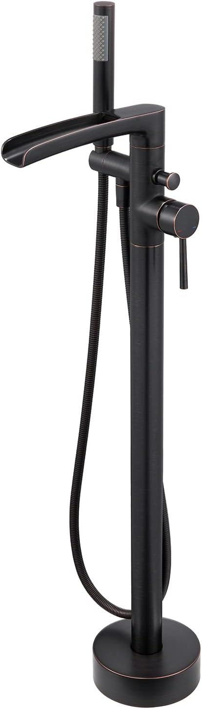 Waterfall Freestanding Bathtub Faucet Oil Rubbed Bronze Floor Mount Tub Filler Brass Single Handle Bathroom Faucets with Hand Shower