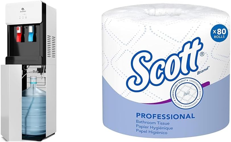 Avalon Bottom Loading Water Cooler Dispenser - Hot & Cold Water, Child Safety Lock & Scott® Professional Standard Roll Toilet Paper (04460), with Elevated Design, 2-Ply, White