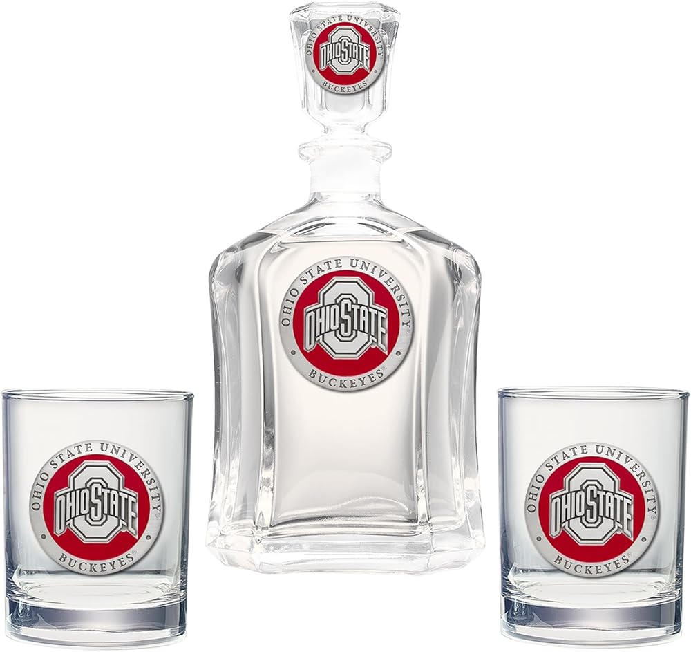 Ohio State Decanter with 2 Glasses Combination Set | 24 OZ Pourer with 2 Double Old-Fashioned Glasses | Expertly Crafted Pewter Glass by Heritage Pewter