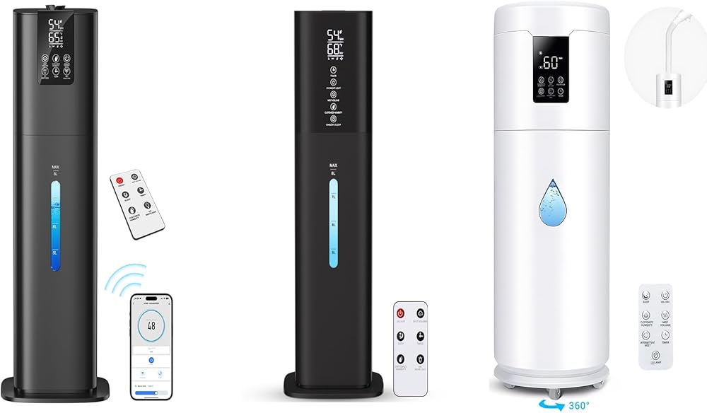 2.1Gal Hmidifiers Large Room Bedroom with 7 Colors Light*2（Black）+4.5Gal Humidifiers Large Room Home Bedroom Wholehouse