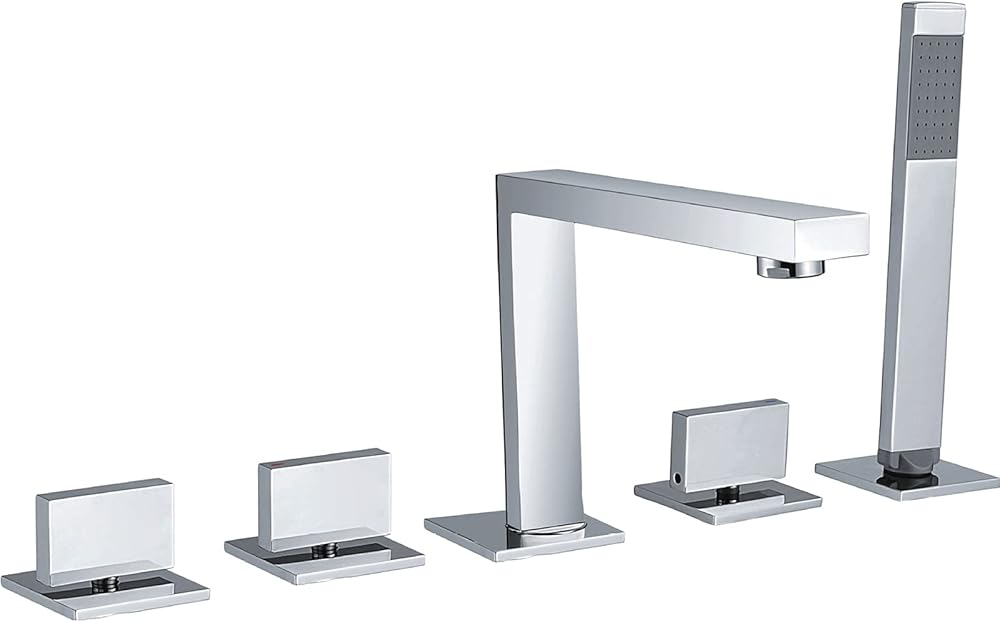 Split Bathtub Faucet, 5-Piece Basin Faucet, All Copper Hot And Cold Water Mixer Tap, Bathroom Faucet Set with Portable Shower, Mirror Plating