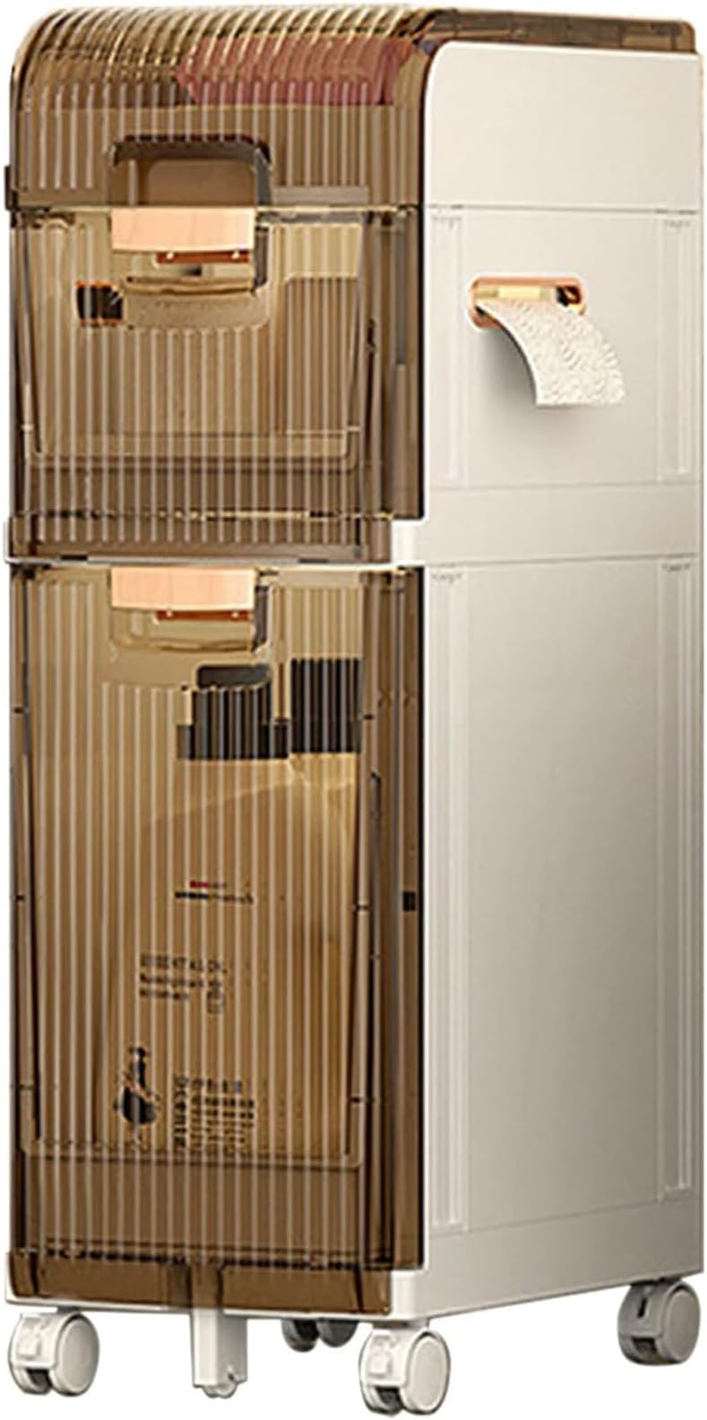 Multifunctional Narrow Storage Cabinet, White Free Standing Bathroom Floor Cabinet with Narrow Storage Drawers for Bathroom, Kitchen, Bedroom, Office or Closet Organization