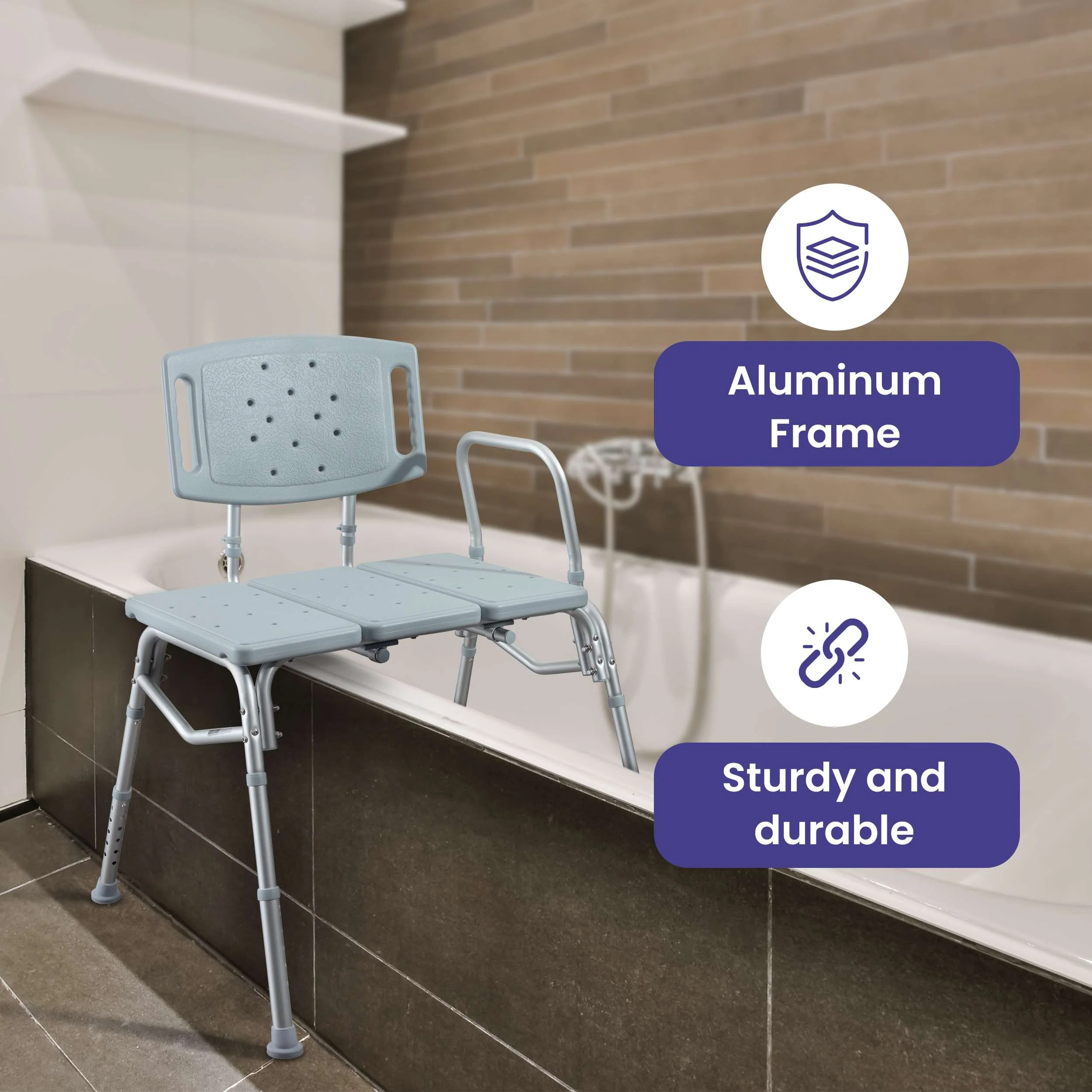 Bariatric Transfer Bench Shower Chair for Bathtub - 500 lb Weight Capacity