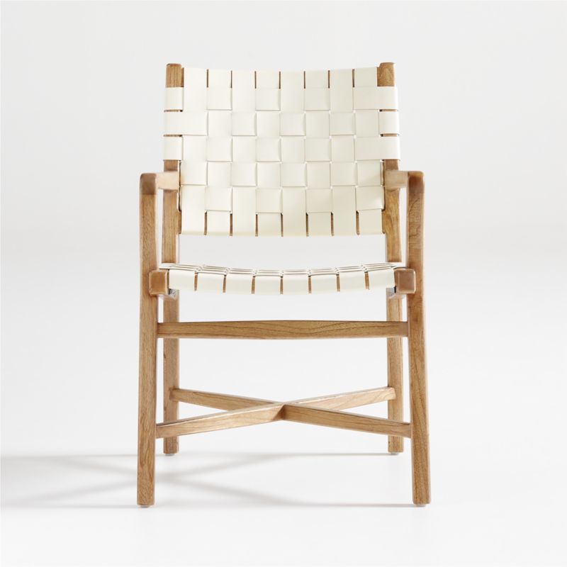 Taj White Woven Leather Dining Chair with Arms