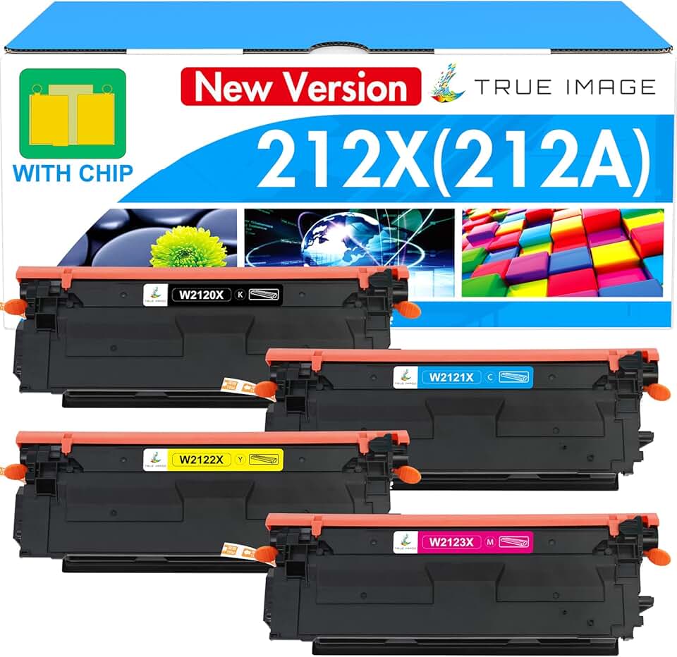 TRUE IMAGE Compatible Toner Cartridge Replacement for HP 212X Toner Cartridges 4 Pack W2120X 212A for Color Enterprise M554dn M555dn M555x M554 M555 MFP M578 Series Printer Ink (New Version-BK/C/Y/M)