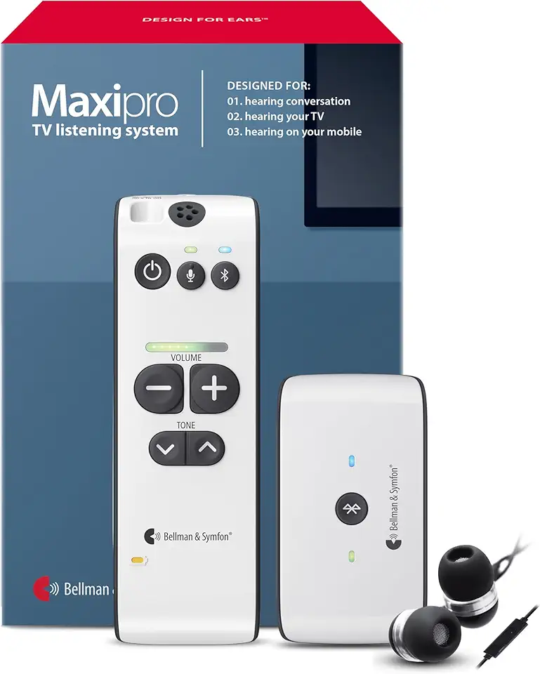 Bellman & Symfon Maxi Pro 3-IN-1 Bluetooth TV Listening Device & Hearing Amplifier with Earbuds – Listen to TV Wirelessly with TV Streamer –Digital Hearing Amplifier for Conversations & Cell Phone