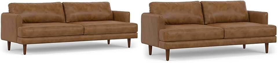 SIMPLIHOME Livingston 2-Seater & 3-Seater Sofas in Full-Grain Genuine Leather, Caramel Brown, 76-inch-Wide Oversized Loveseat & 90-inch-Wide Sofa, Leather Couches for Living Room, 2-Piece Set