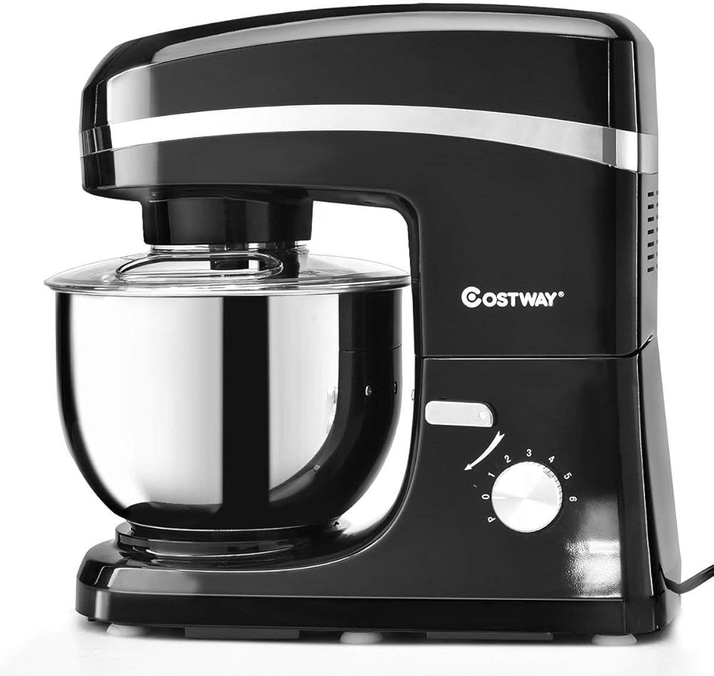 COSTWAY Tilt-Head Stand 5.3Qt 6-Speed 120V/800W Electric Food Mixer Blade, Dough Hook, Whisk, Splash Guard, Stainless Steel Bowl(Blac, medium, BLACK