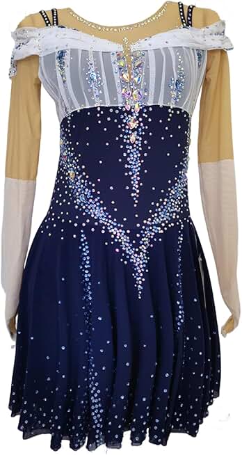 LIUHUO Figure Skating Dress Girls Women Blue Crystals Competition Long Sleeve