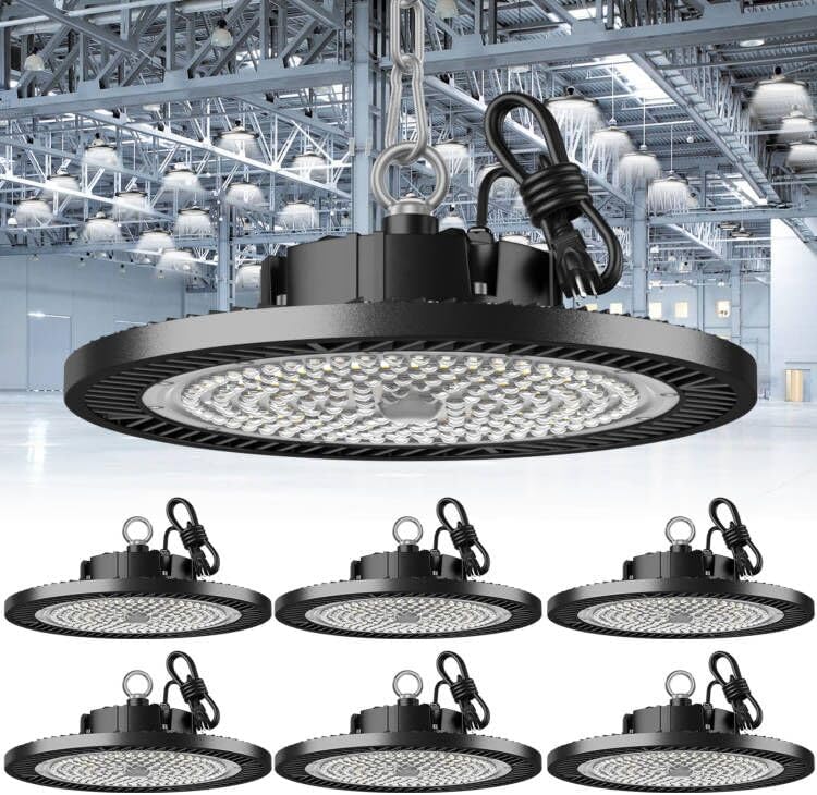 UFO Led High Bay Light 150W 5000K Shop Lights 21000Lm Daylight with Plug, UFO High Bay Lights for Garage Warehouse Workshop Factory Barn Logistics Center 6 Pack