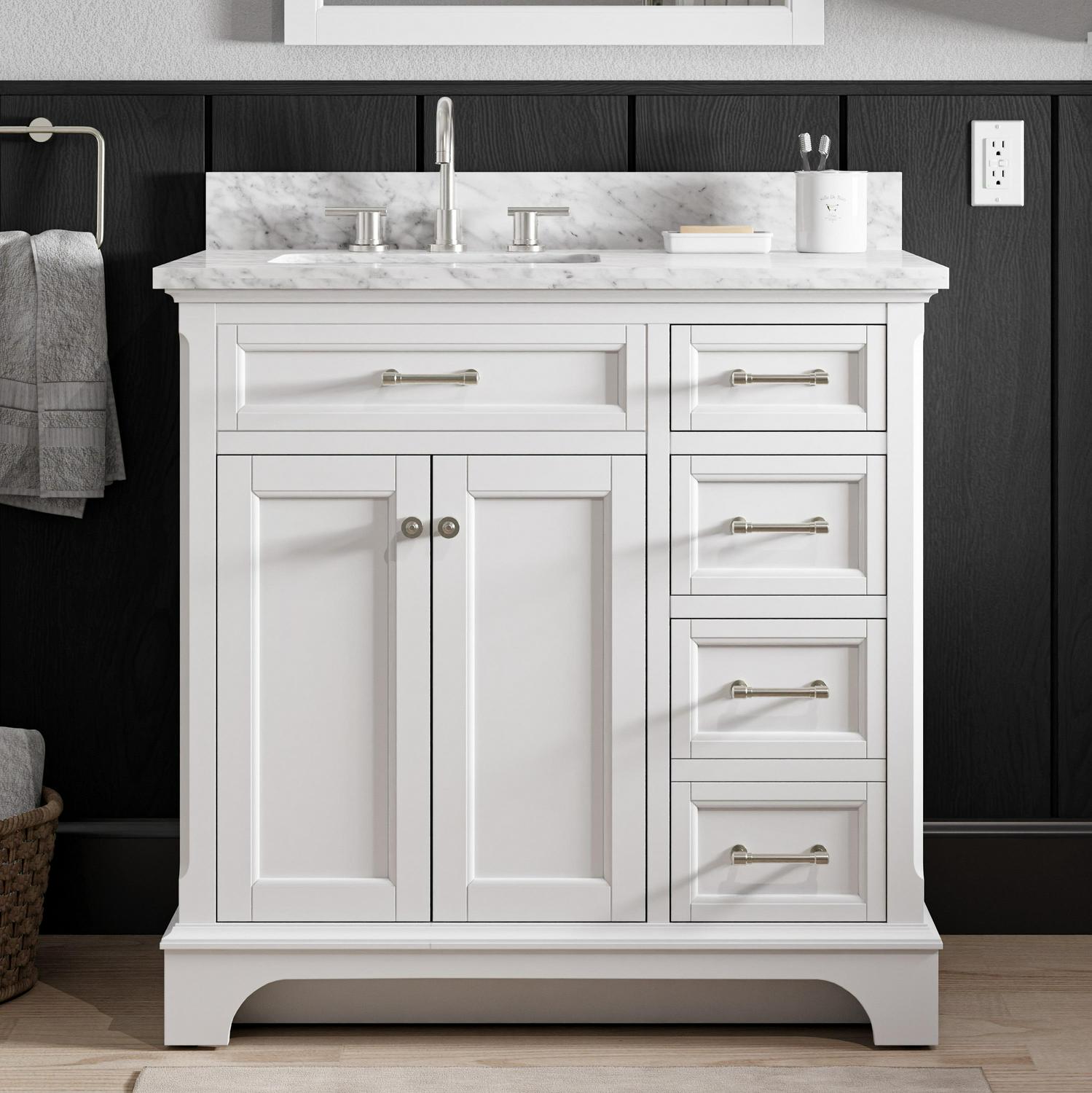 allen + roth Roveland 36-in White Undermount Single Sink Bathroom Vanity with Carrara Natural Marble Top