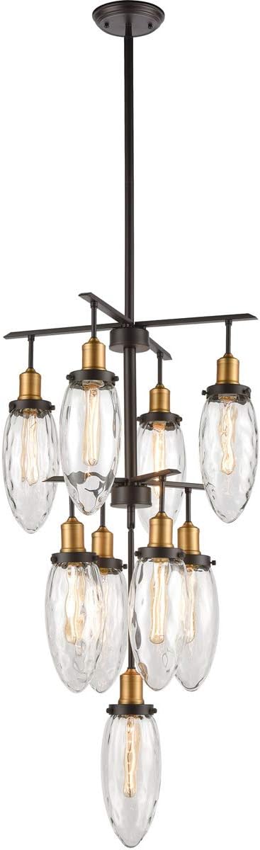16328/9 Shinzu 9-Light Clear Water Glass Chandelier, Oil Rubbed Bronze, Antique Brass