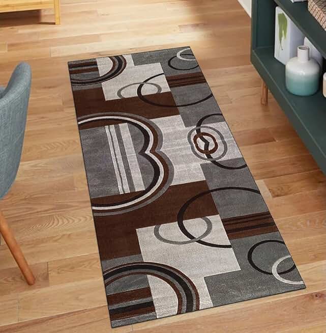 Runners Rug for Hallway Kitchen Brown Non Slip 3'7