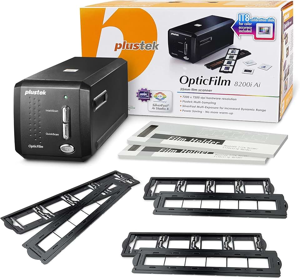 Plustek OpticFilm 8200i Ai Film & Slide Scanner Converter + 35mm Mounted Slide Holders kit + 35mm Negative Film Stripe kit