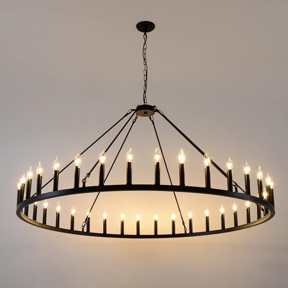 Wagon Wheel Chandelier 36-Light 60-Inch, Farmhouse Industrial Style Chandelier Rustic Candle Pendant Lighting Extra Large for High Ceilings, Living Room Foyer -WOGON WEEL