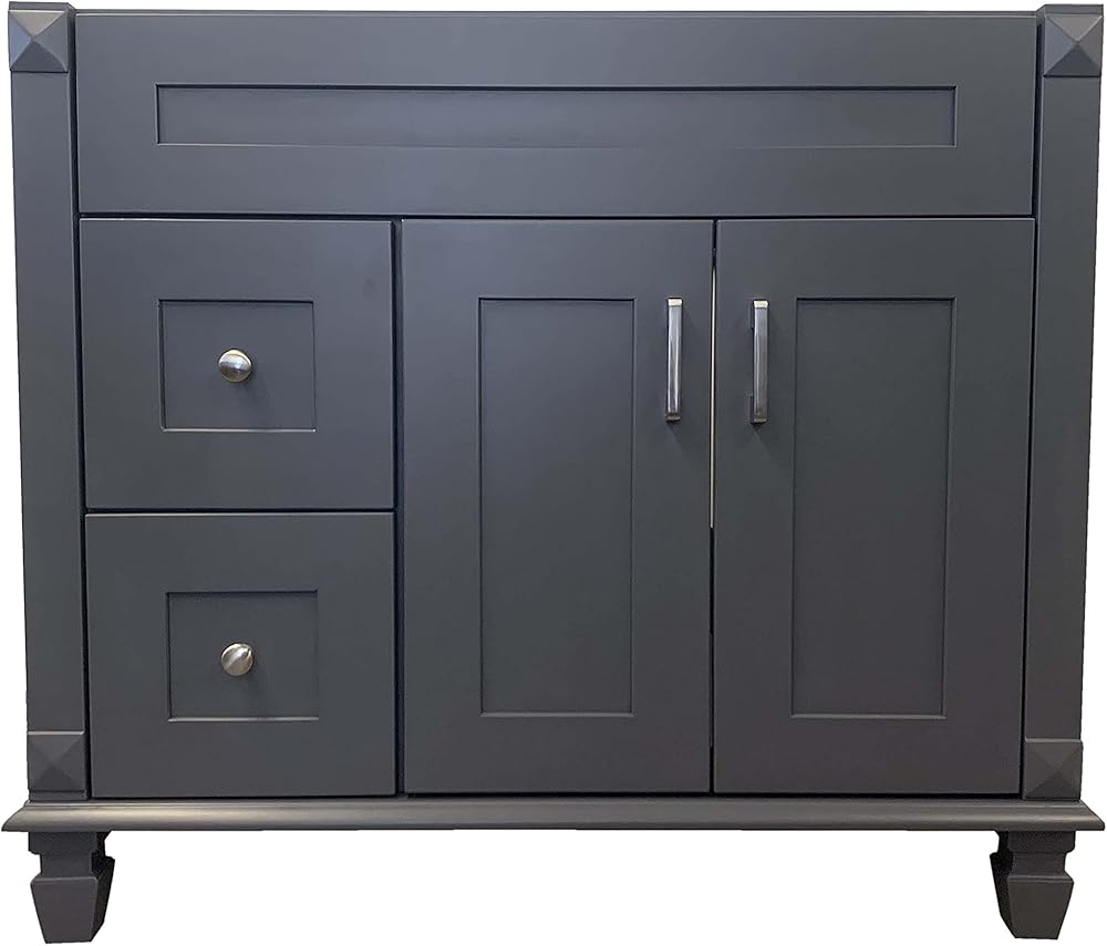 36 in Wide x 21 in Deep New Grey Shaker Single-Sink Bathroom Vanity Base Cabinet NLG-V3621DL Left Side Drawers