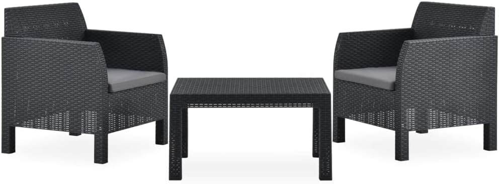 3 Piece Patio Lounge Set with Cushions,Balcony Furniture,Bistro Set,Conversation Furniture,UV Resistant,Perfect for Patio, Garden, Porch, or Front Yard Area, PP Rattan Anthracite