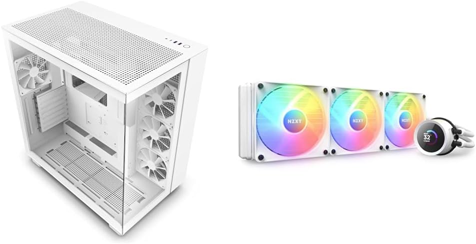 NZXT H9 Flow Dual-Chamber ATX Mid-Tower PC Gaming Case & Kraken 360 RGB - 360mm AIO CPU Liquid Cooler - RL-KR360-W1