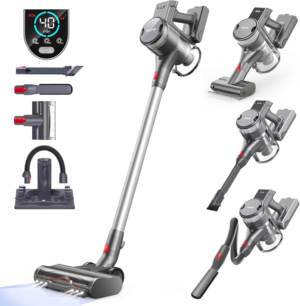 Cordless Vacuum Cleaner 8 in 1 Stick Vacuum with LED Display,Up to 40 Minutes of Run Time, Anti-Wrap Brush Vacuum Cleaners for Home,Rechargeable Cordless Vacuum for Hardwood Floor Deep Clean