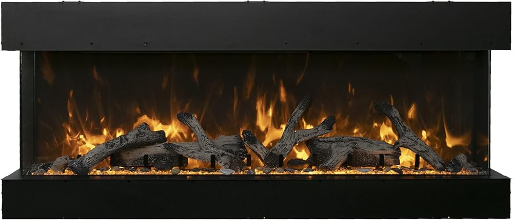 Amantii Tru-View Series XL Extra Tall Built-in 3-Sided Electric Fireplace (60-TRV-XT-XL-Design-Media-Rustic), 60-Inch, Rustic Log Media