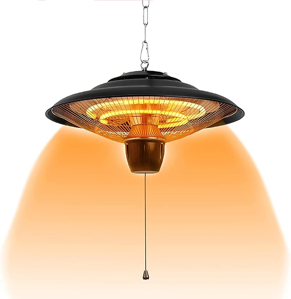 2000W Outdoor Hanging Electric Patio Heater, 2 Power Adjustable Umbrella Heater, Waterproof Ceiling Mounted Heater