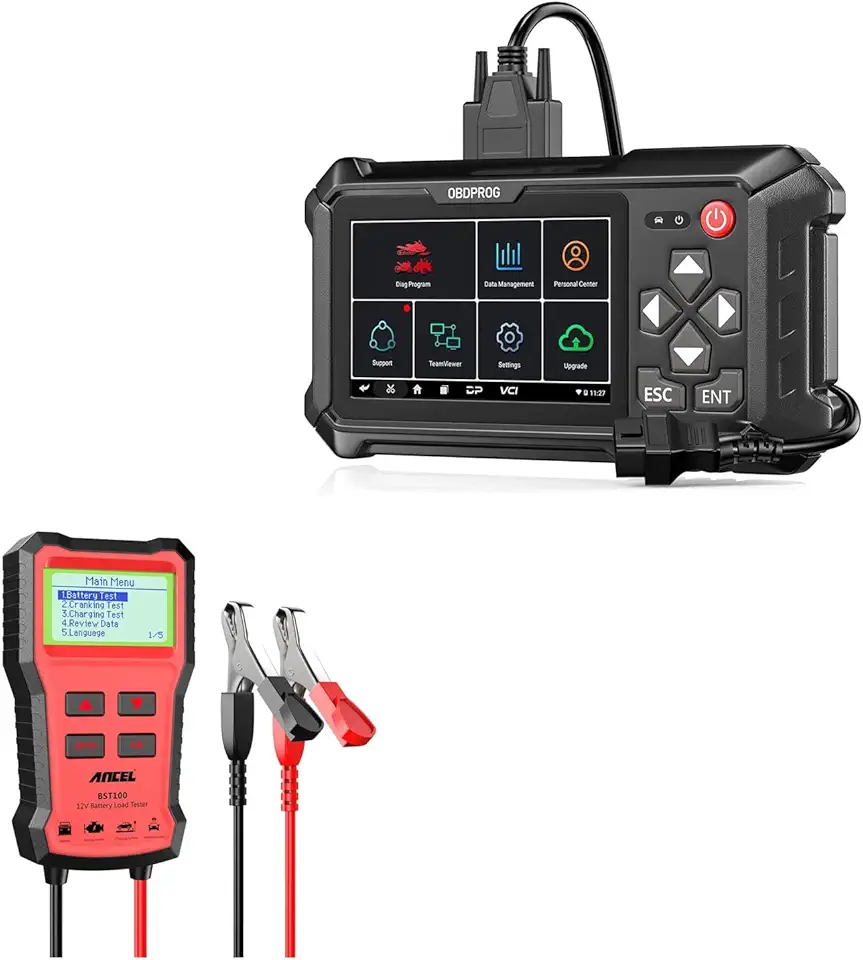 Motorcycle All System Diagnostic Tool, Oil Service Reset, OBDPROG Moto 100 Motorcycle Scanner for Ducati KtmTriumph Yamaha Honda and Ancel BST100 Car Battery Tester 12V