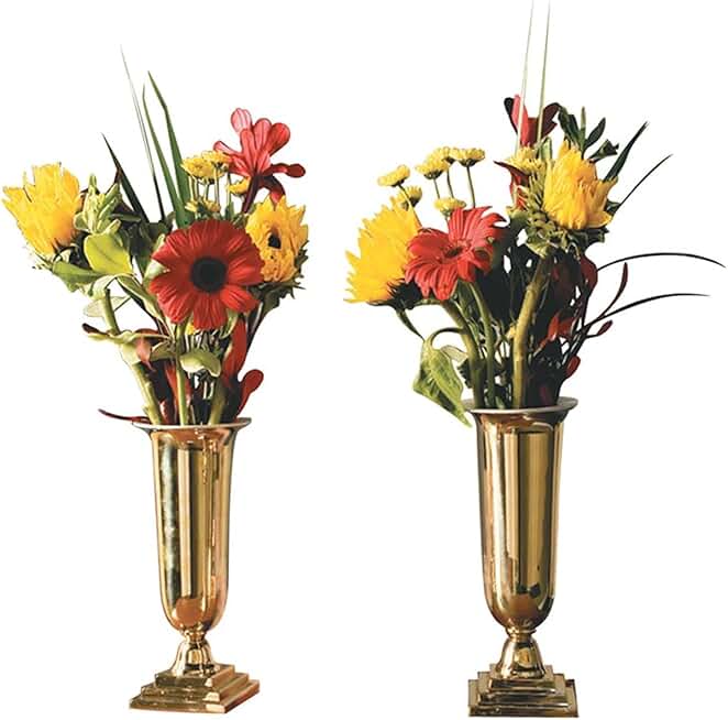 Brass Altar Vases with Liners for Modern Home Decor Church Decoration, 11-1/2 Inch Height