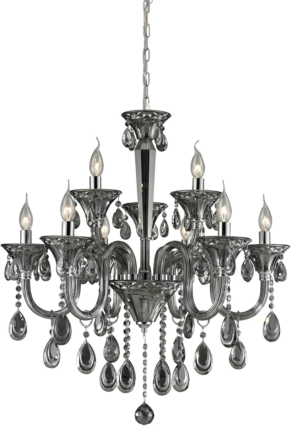 Elk 80013/6+3 Formont 9-Light Chandelier with Smoke Plated Crystal Glass Shade, Polished Chrome Finish, 28