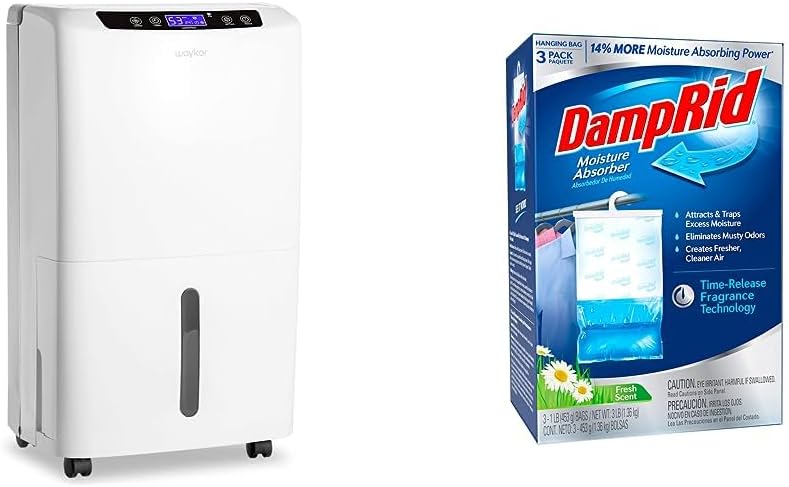 Waykar 2000 Sq. Ft Dehumidifier for Home and Basements & DampRid Fresh Scent Hanging Moisture Absorber, 16 oz., 3 Pack - Eliminates Musty Odors for Fresher, Cleaner Air, Ideal for Closet - Blue