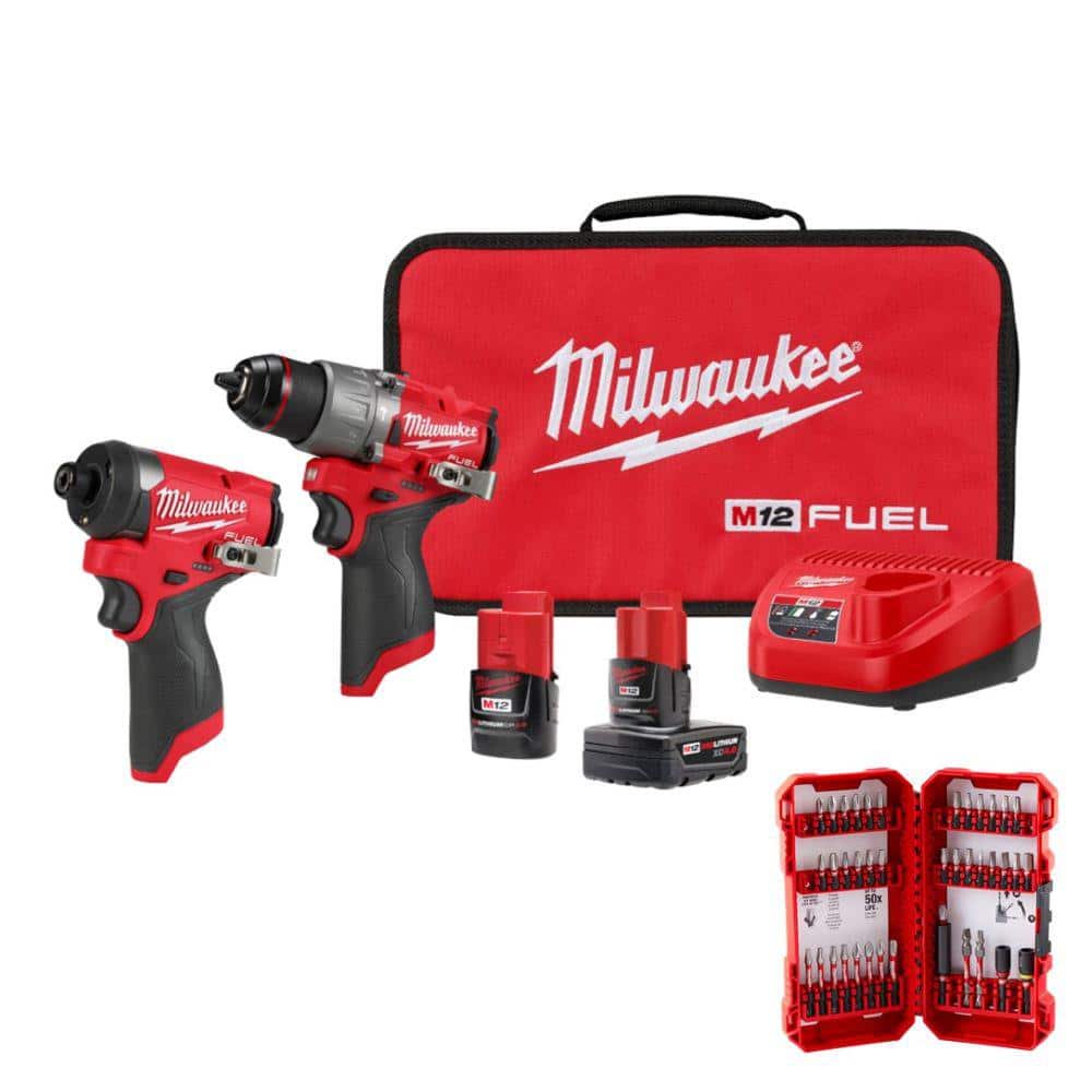 M12 FUEL 12-Volt Li-Ion Cordless Hammer Drill and Impact Driver Combo Kit with Impact Duty Driver Bit Set (40-Piece)