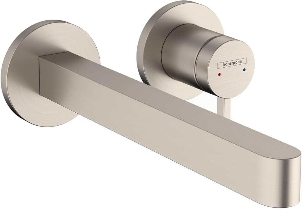 hansgrohe Finoris Modern 1-Handle 2-Hole 0-inch Tall Wall Mounted Bathroom Faucet in Brushed Nickel, 76050821