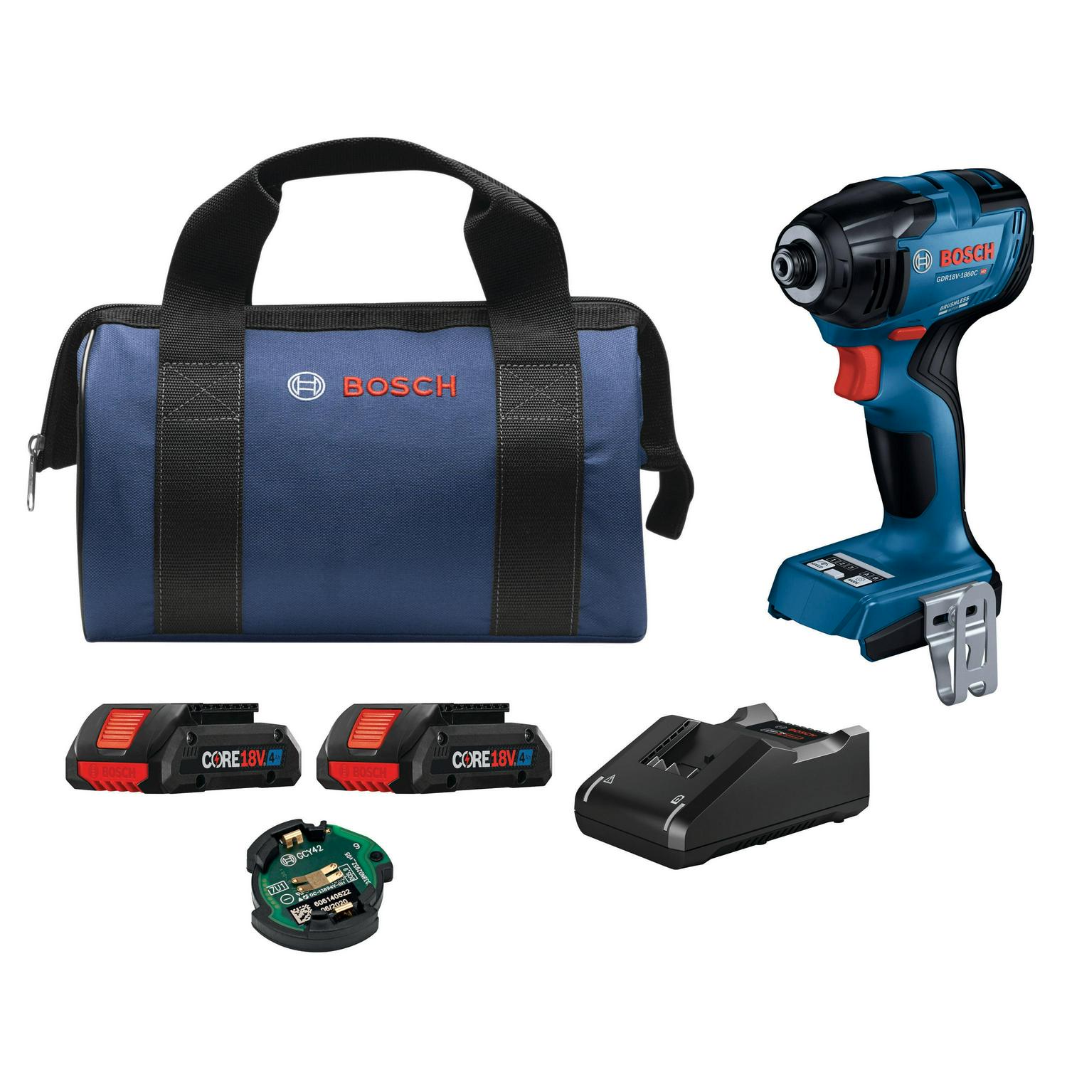 Bosch Connected Ready 18-volt 1/4-in Brushless Cordless Impact Driver (2-Batteries Included, Charger Included and Soft Bag included)