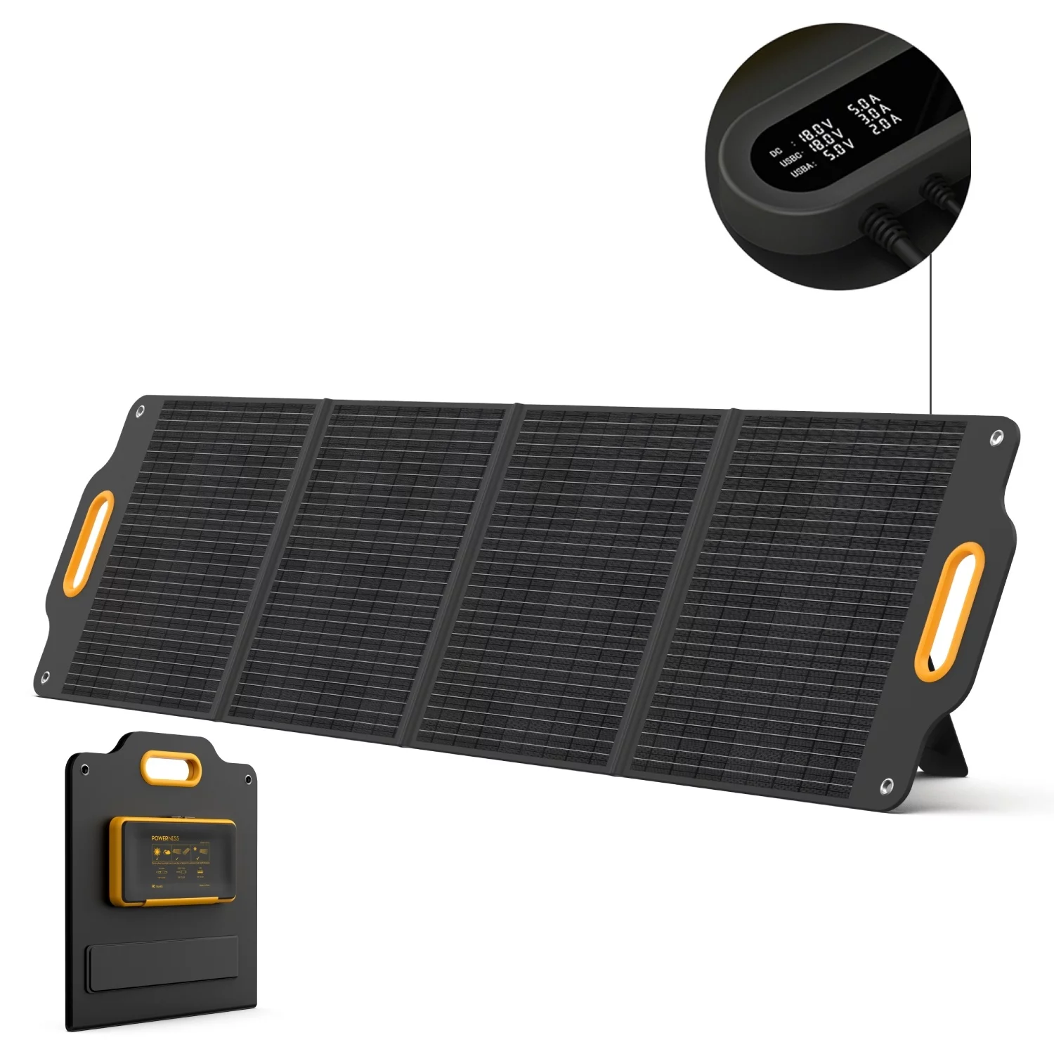 Powerness 200W Portable Solar Panel for Power Station, Foldable Solar Charger with Patented LCD Digital Window for Outdoor Camping, RV, Off Grid System