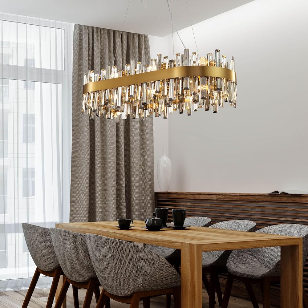 Modern Crystal Chandelier Dining Room Chandelier Over Table 16-Light Crystal Chandeliers for Dining Room with K9 Crystal Gold Dining Room Light Fixture for Kitchen Island、Living Room、Dining Room