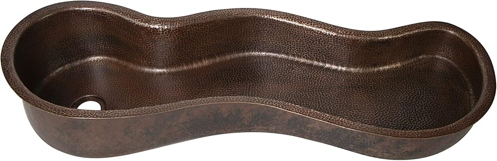 Copper Bathroom Sink, ZigZag Inclined Bottom Hammered Copper, Sanded Dark Finish and Flat Lip, 40
