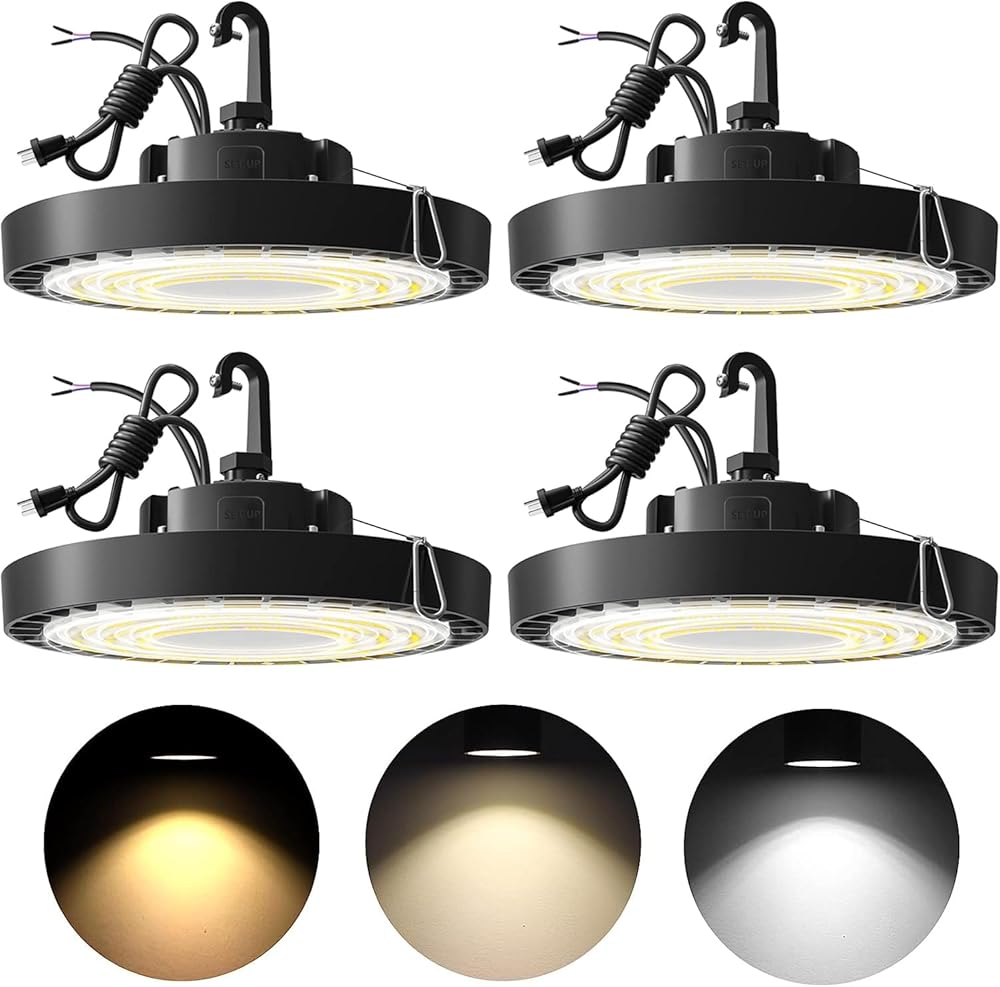 4 Pack 3 Color 200W Dimmable UFO LED High Bay Light 3000K 4000K 5000K High Bay LED Shop Lights Commercial Bay Lighting for Warehouse Workshop Barn Garage, IP65 30000lm(900W MH/HPS Eqv)