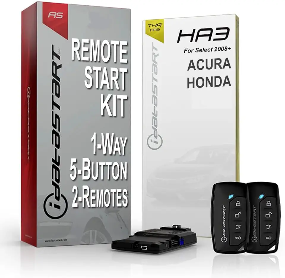 iDataStart Remote Starter KIT for Select Acura/Honda Vehicles 2008+ w/3000ft Range (1-Way, 5-Button, 2-Remotes)