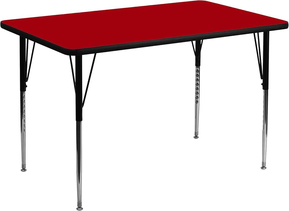 Flash Furniture Wren 30''W x 48''L Rectangular Red Thermal Laminate Activity Table - Standard Height Adjustable Legs