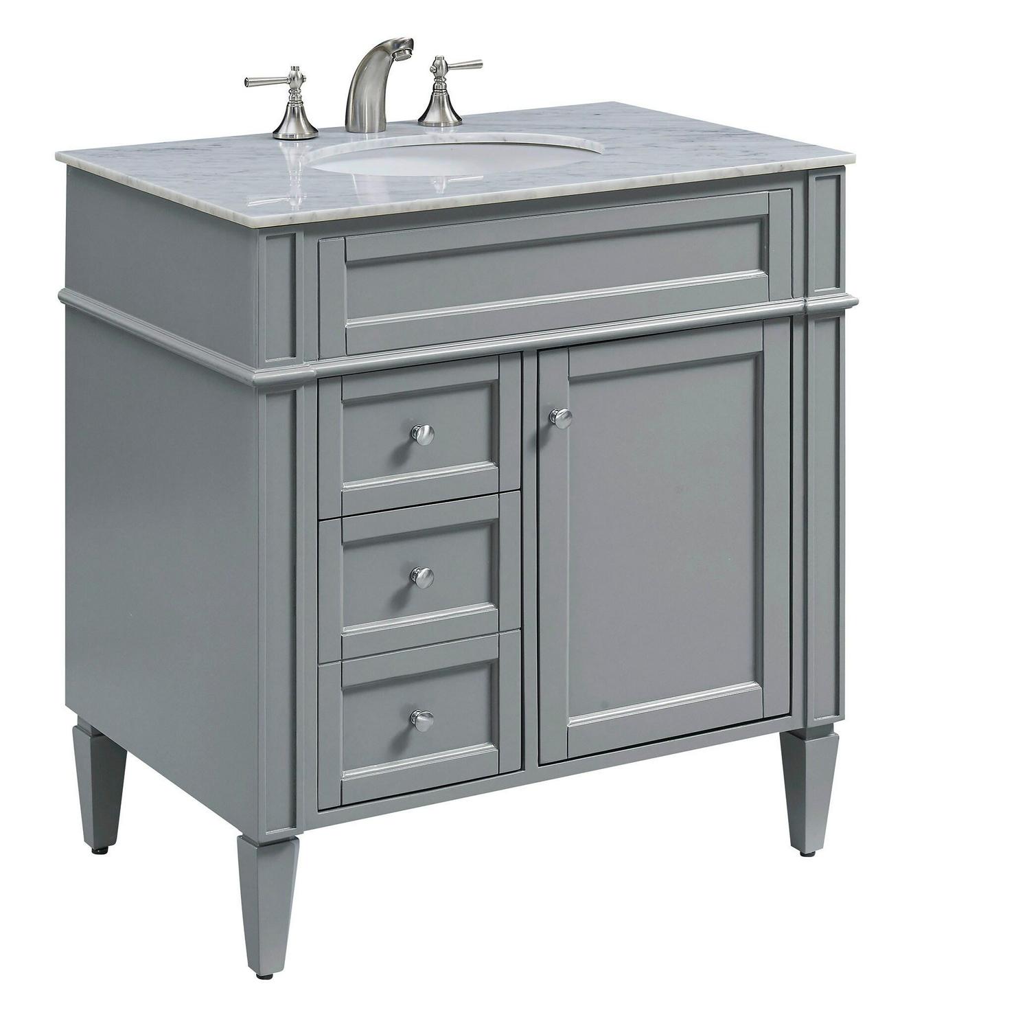 Elegant Decor First Impressions 32-in Gray Undermount Single Sink Bathroom Vanity with White Carara Marble Top