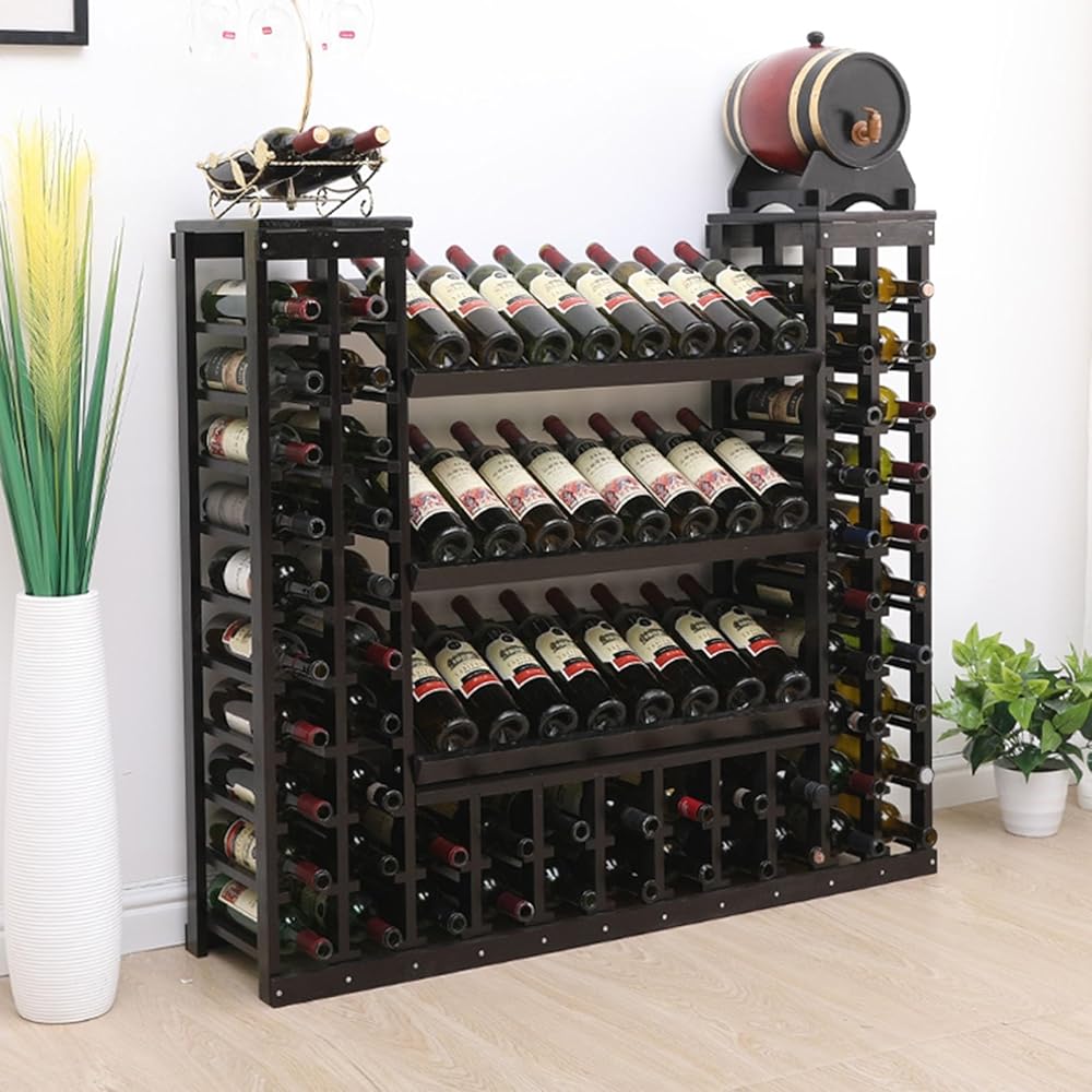 Decoration Creative Wine Bottle Rack Display - Floor Standing Wine Cooler, Solid Wood Showcase Partition Cabinet, Wine Organizer Shelf for Home/Bar/Counter (Color : Black)
