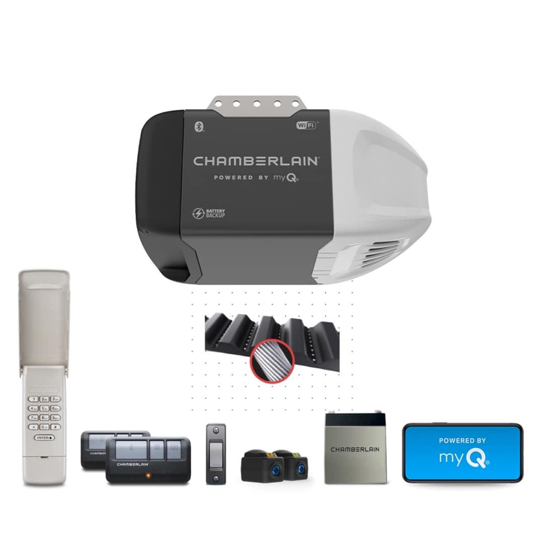 Chamberlain 1/2-HP Ultra-Quiet Smart Belt Drive Garage Door Opener Wi-fi Compatibility Battery Back-up