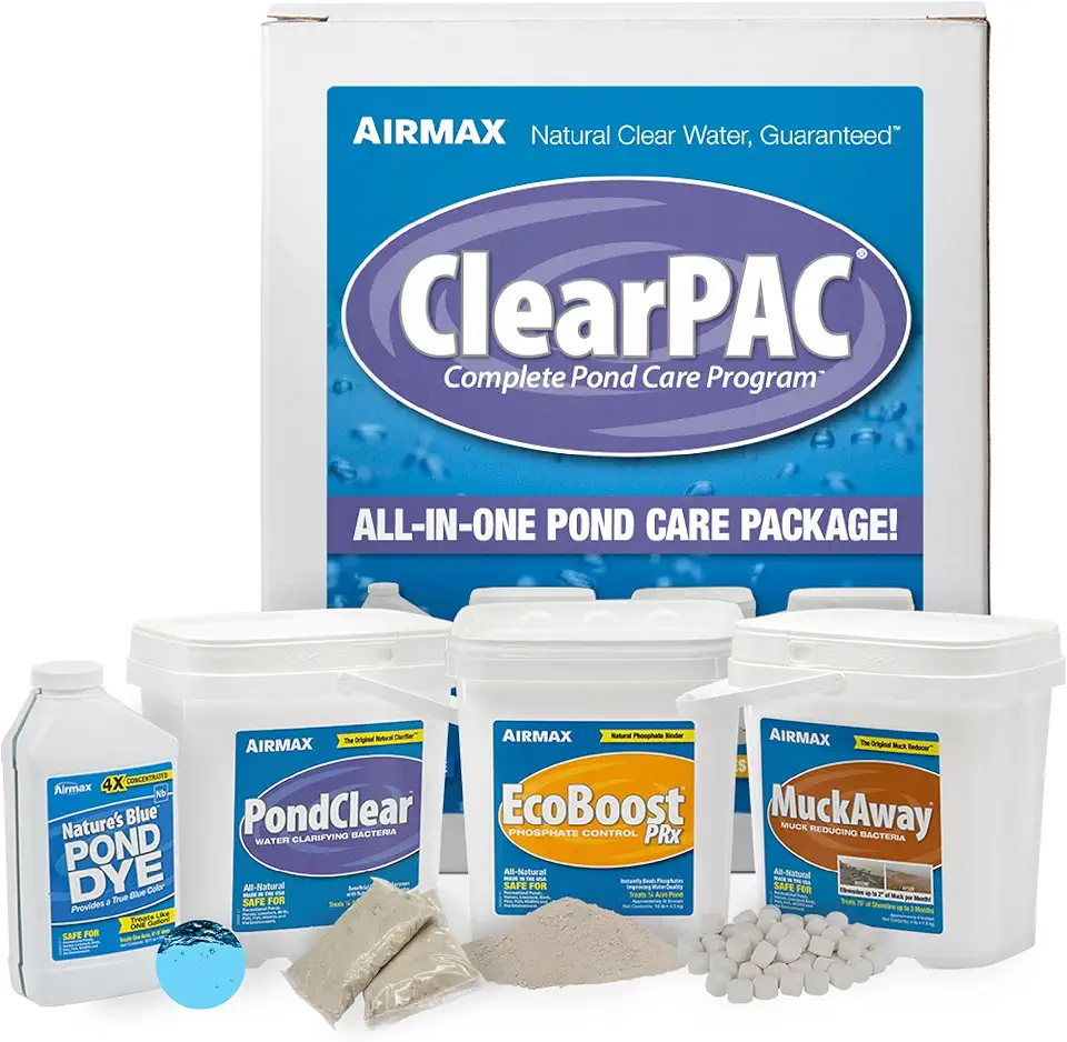 ClearPAC Plus Complete Pond Maintenance Kit, Natural Water Treatments, Live Beneficial Bacteria Sludge Reducer, Phosphate Control, Pond Dye
