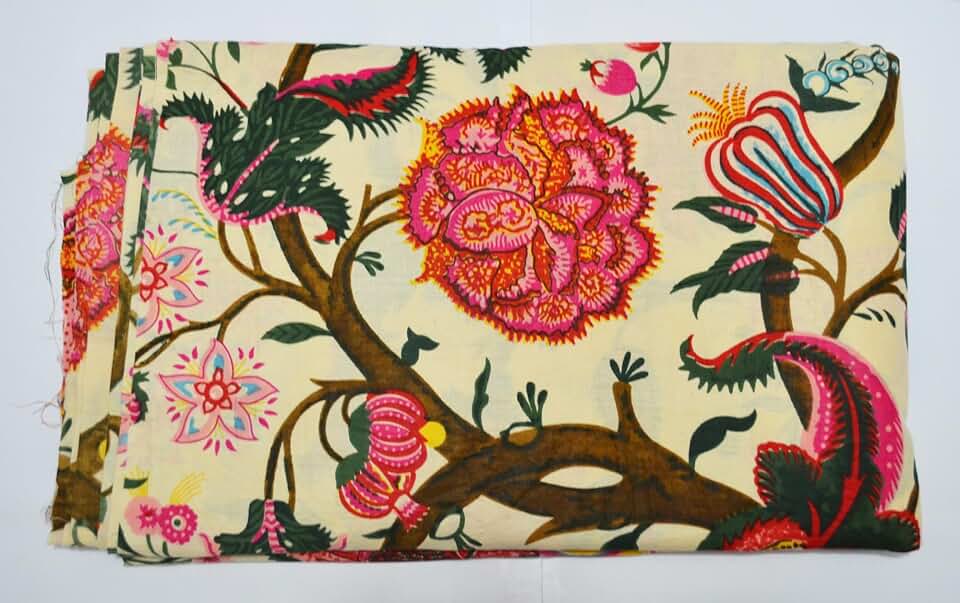 Scrren Print Dressmaking by The Yard Fabric 100% Cotton Floral Print Fabric for Sewing Crafting Ethnic Running Natural Dye Sanganeri Indian Fabric by The Yard 518 (50 Yard pre Cut)