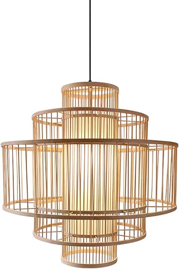 Bamboo Wicker Rattan Cage Shade Chandelier Light Fixture Rustic Country Asian Hanging Ceiling Pendant Lamp Handmade Pendant Light for Kitchen Island
