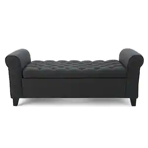 Noble House Dark Gray Tufted Fabric Armed Storage Bench