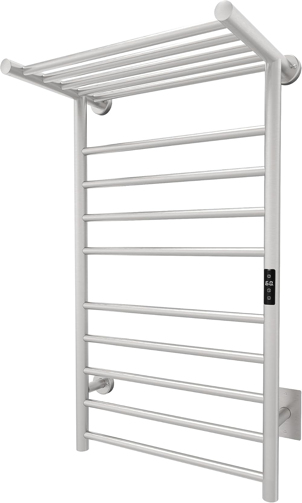 Odass | Towel Warmer | Built-in Timer with Led Indicators | Timer Modes: 1 H to 8 H, ON/Off | Temperature 30 to 60 °C (86 to 140 °F) | Wall Mounted | 9 Bars | Heated Top Shelf | Brush