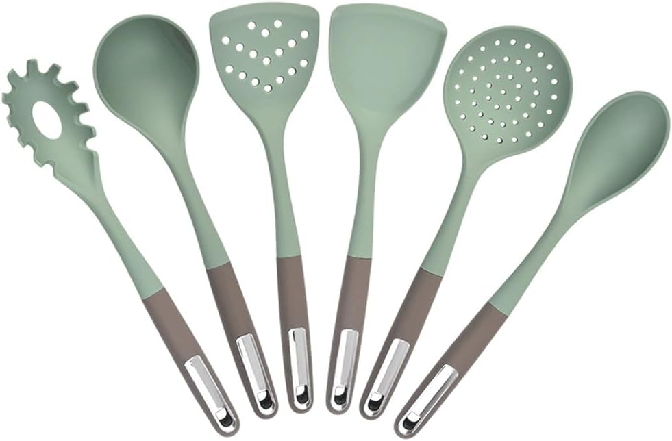 Heat Resistant Silicone Kitchenware Cooking Utensils Set Colander Frying Shovel Soup Spoon Kit(D)